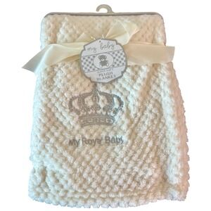 My Baby Super Soft Plush Blanket Cream Silver Crown My Royal Baby 30x40 NWT
